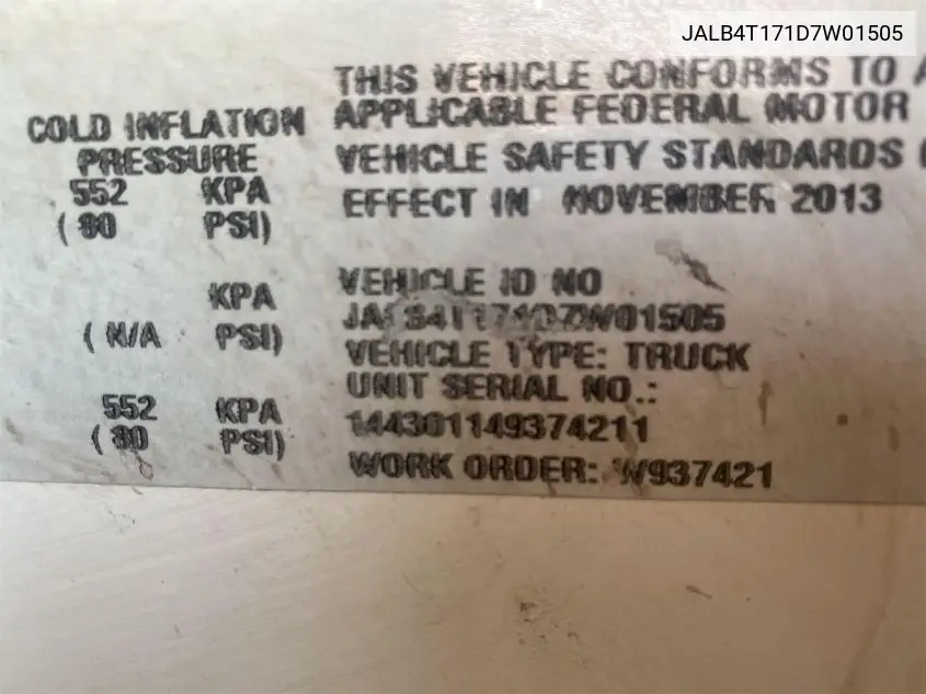 2013 Isuzu Commercial Van VIN: JALB4T171D7W01505 Lot: 42677829