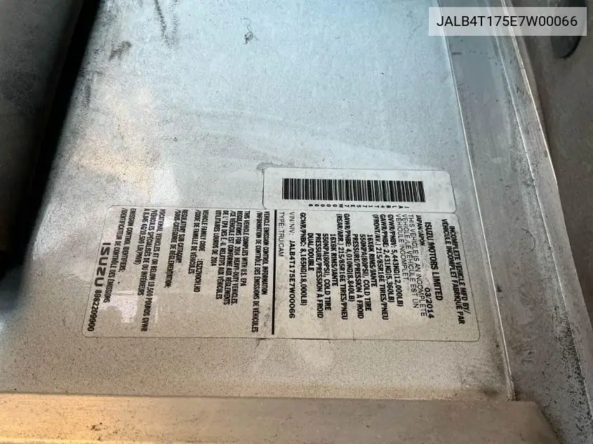 2014 Isuzu Commercial Van VIN: JALB4T175E7W00066 Lot: 42239968