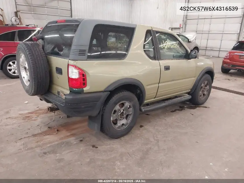 1999 Isuzu Amigo S 3.2L V6 Hard Top/S 3.2L V6 Soft Top VIN: 4S2CK57W6X4316539 Lot: 42267214