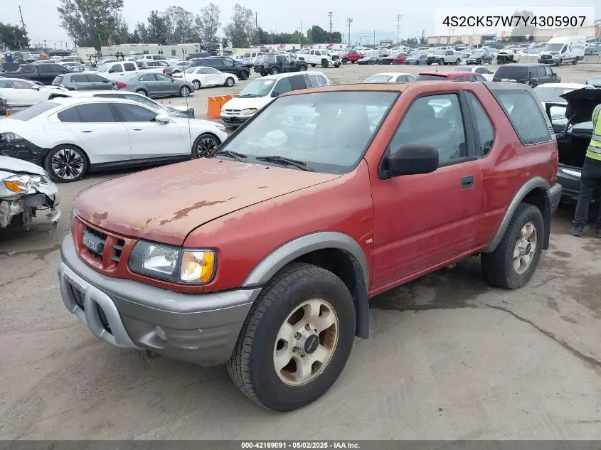 2000 Isuzu Amigo S 3.2L V6 Hard Top/S 3.2L V6 Soft Top VIN: 4S2CK57W7Y4305907 Lot: 42169091