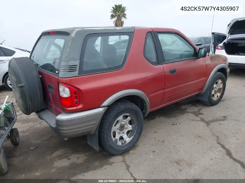 2000 Isuzu Amigo S 3.2L V6 Hard Top/S 3.2L V6 Soft Top VIN: 4S2CK57W7Y4305907 Lot: 42169091