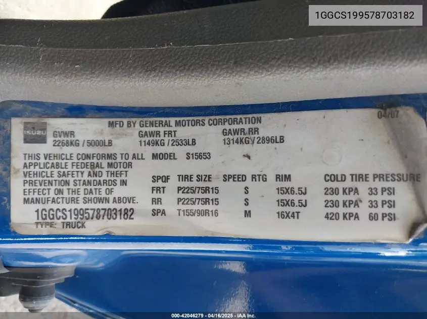 2007 Isuzu I-290 S VIN: 1GGCS199578703182 Lot: 42046279