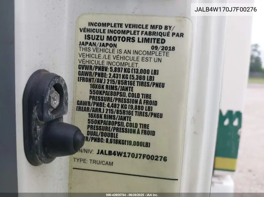 2018 Isuzu Npr VIN: JALB4W170J7F00276 Lot: 42605784
