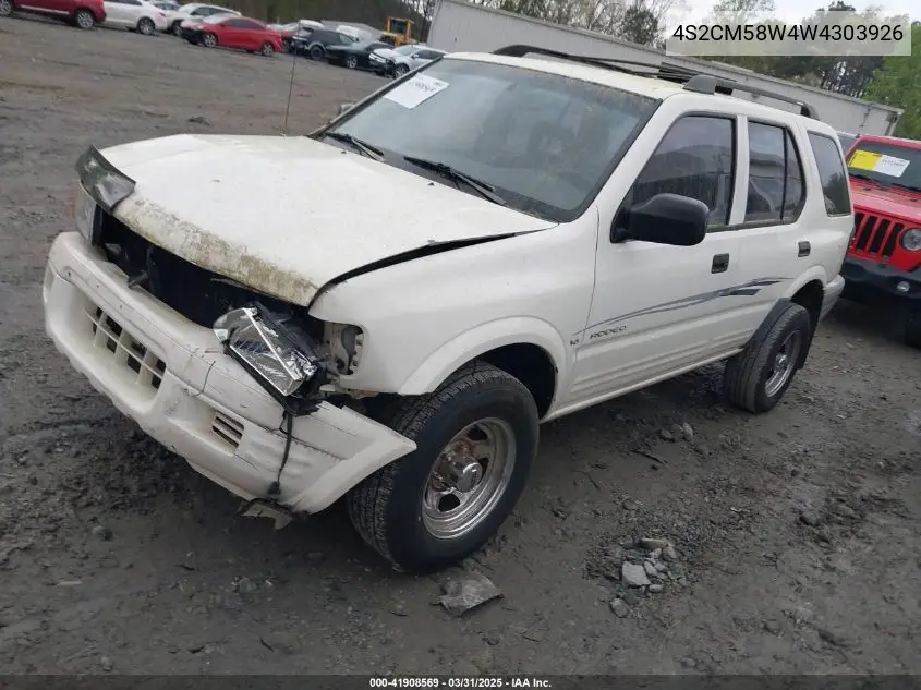 1998 Isuzu Rodeo Ls/S VIN: 4S2CM58W4W4303926 Lot: 41908569