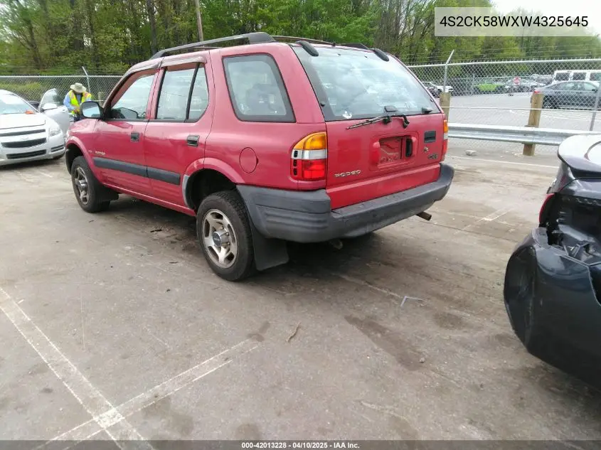 1998 Isuzu Rodeo VIN: 4S2CK58WXW4325645 Lot: 42013228