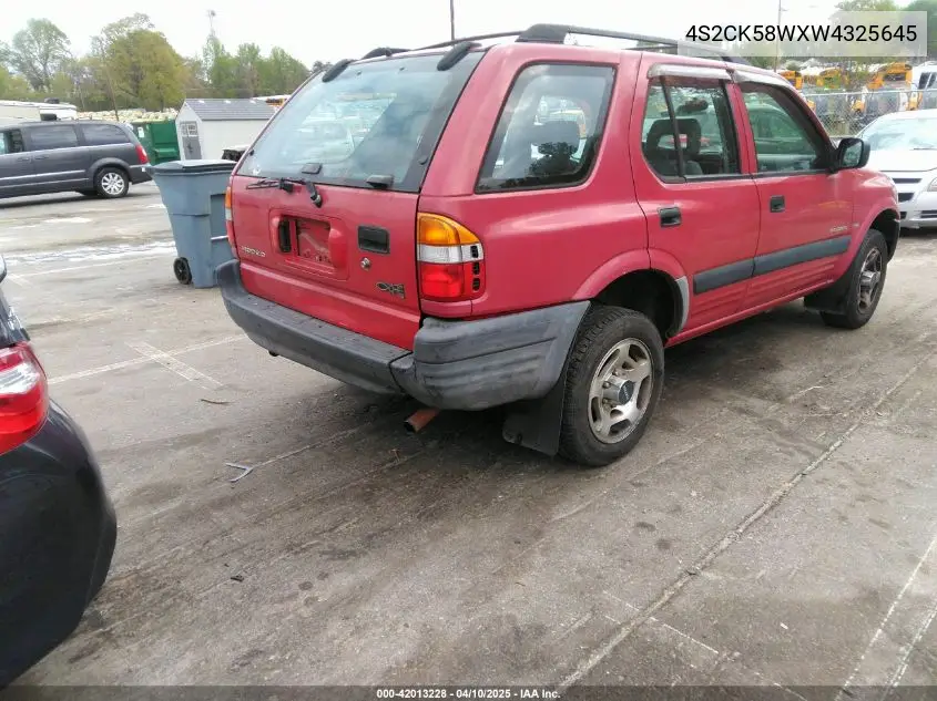 1998 Isuzu Rodeo VIN: 4S2CK58WXW4325645 Lot: 42013228