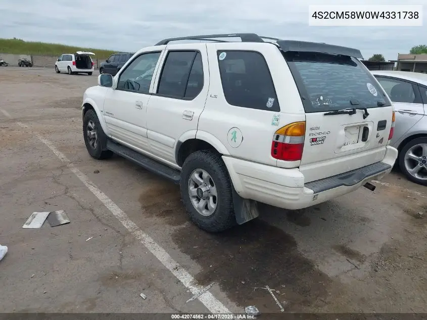 1998 Isuzu Rodeo Ls/S VIN: 4S2CM58W0W4331738 Lot: 42074562