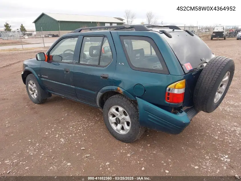 1999 Isuzu Rodeo S/Ls/Lse VIN: 4S2CM58W0X4364952 Lot: 41882360