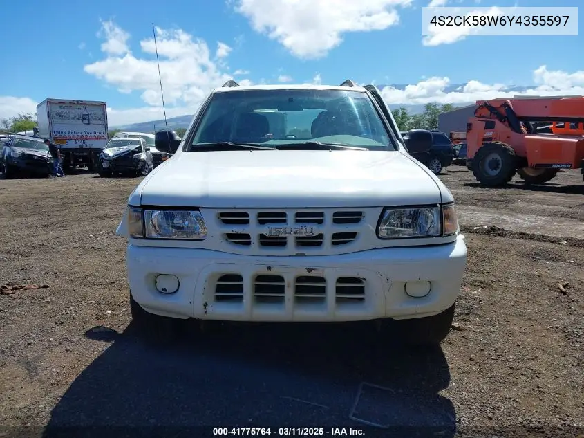 2000 Isuzu Rodeo Ls/Lse/S 3.2L VIN: 4S2CK58W6Y4355597 Lot: 41775764