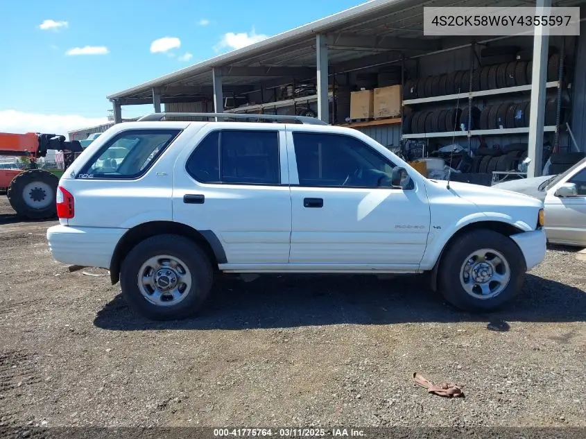 2000 Isuzu Rodeo Ls/Lse/S 3.2L VIN: 4S2CK58W6Y4355597 Lot: 41775764