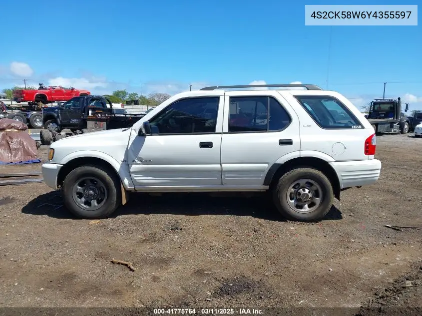 2000 Isuzu Rodeo Ls/Lse/S 3.2L VIN: 4S2CK58W6Y4355597 Lot: 41775764