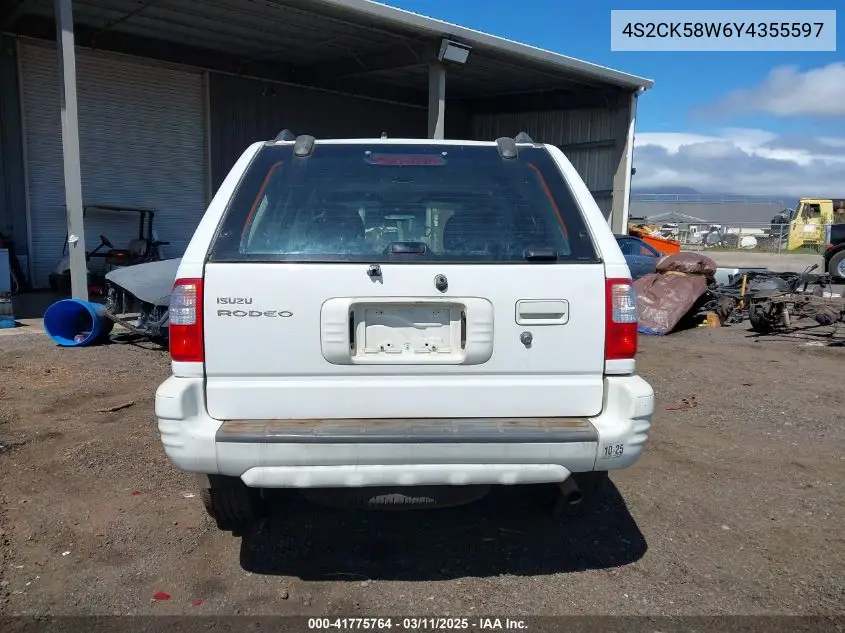2000 Isuzu Rodeo Ls/Lse/S 3.2L VIN: 4S2CK58W6Y4355597 Lot: 41775764