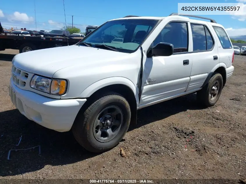 2000 Isuzu Rodeo Ls/Lse/S 3.2L VIN: 4S2CK58W6Y4355597 Lot: 41775764
