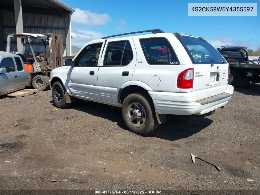 2000 Isuzu Rodeo Ls/Lse/S 3.2L VIN: 4S2CK58W6Y4355597 Lot: 41775764