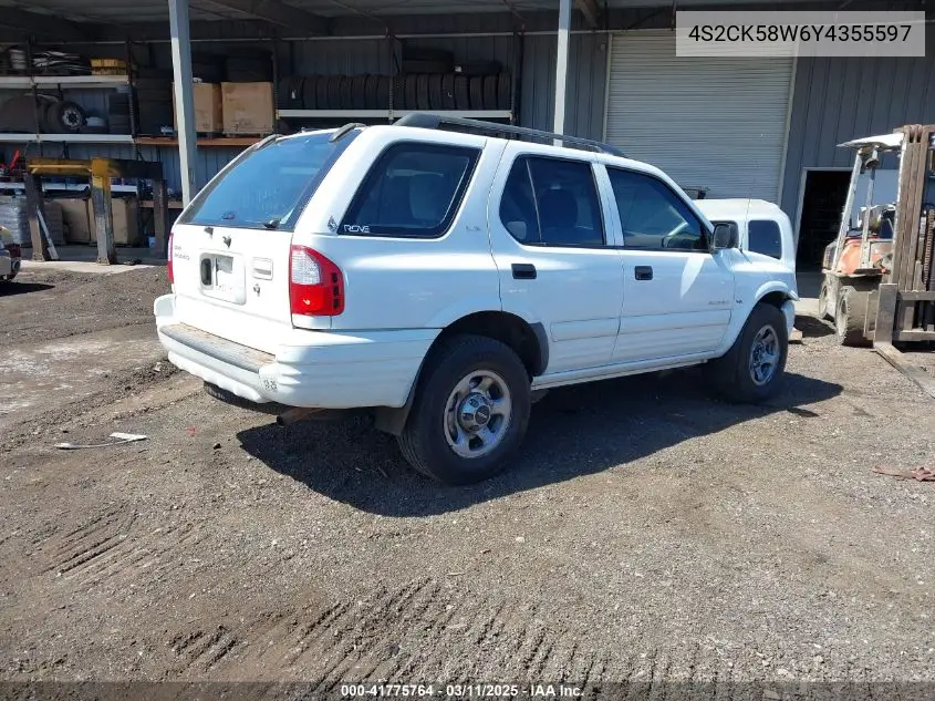 2000 Isuzu Rodeo Ls/Lse/S 3.2L VIN: 4S2CK58W6Y4355597 Lot: 41775764