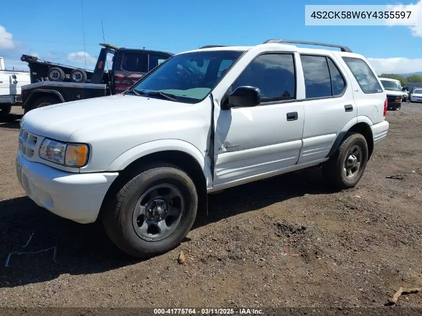 2000 Isuzu Rodeo Ls/Lse/S 3.2L VIN: 4S2CK58W6Y4355597 Lot: 41775764