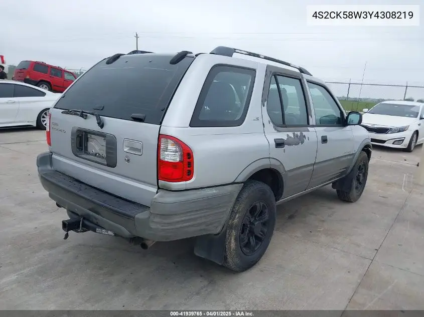 2000 Isuzu Rodeo Ls/Lse/S 3.2L VIN: 4S2CK58W3Y4308219 Lot: 41939765