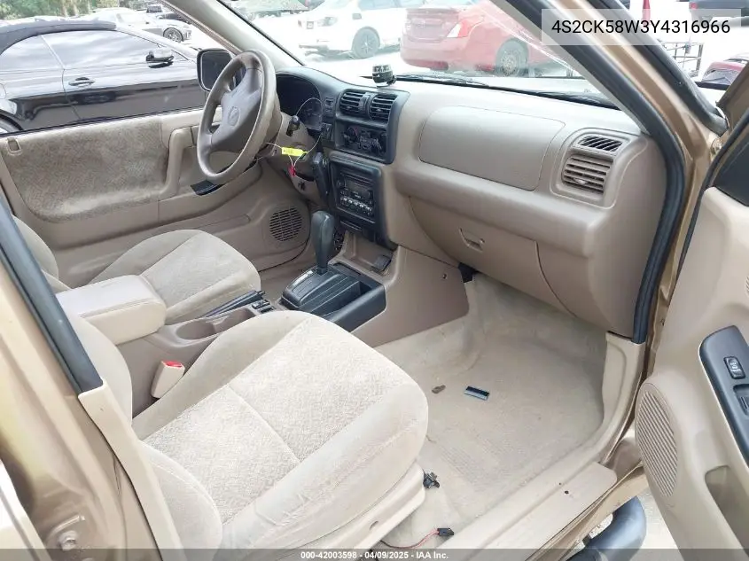 2000 Isuzu Rodeo Ls/Lse/S 3.2L VIN: 4S2CK58W3Y4316966 Lot: 42003598