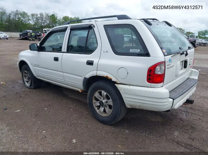 2000 Isuzu Rodeo Ls/Lse/S VIN: 4S2DM58W6Y4312571 Lot: 42253955