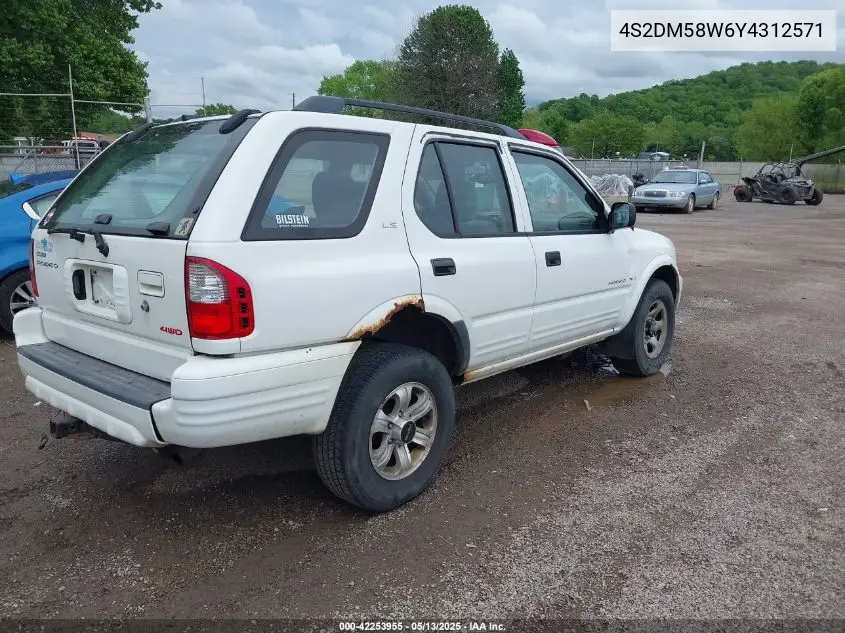 2000 Isuzu Rodeo Ls/Lse/S VIN: 4S2DM58W6Y4312571 Lot: 42253955