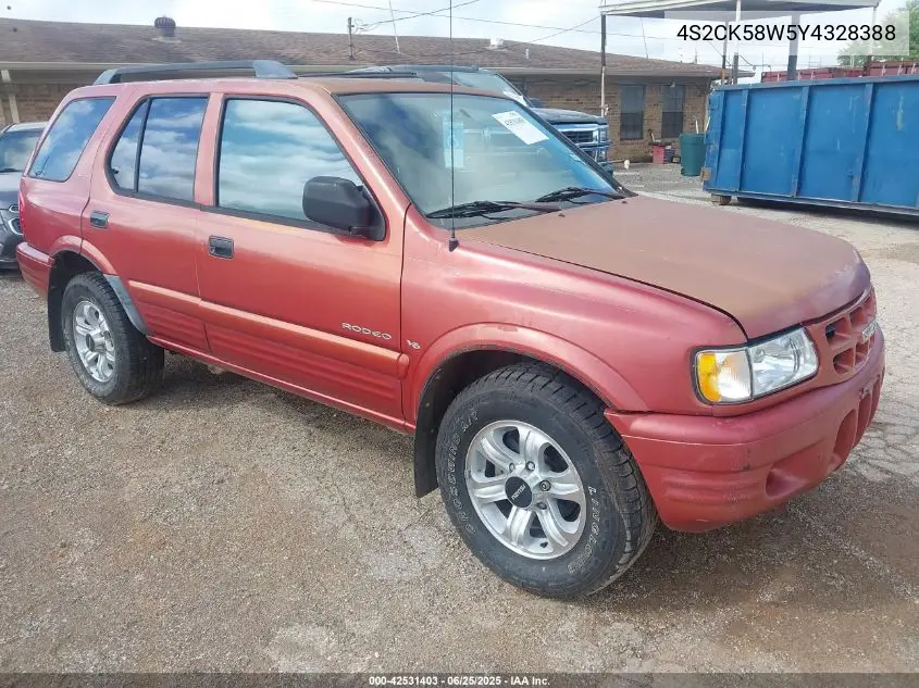 2000 Isuzu Rodeo Ls/Lse/S 3.2L VIN: 4S2CK58W5Y4328388 Lot: 42531403