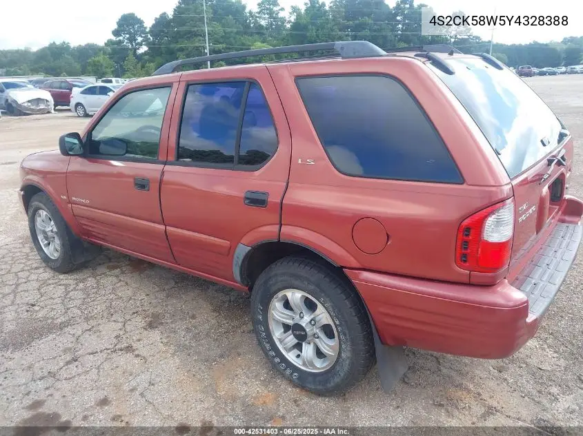 2000 Isuzu Rodeo Ls/Lse/S 3.2L VIN: 4S2CK58W5Y4328388 Lot: 42531403