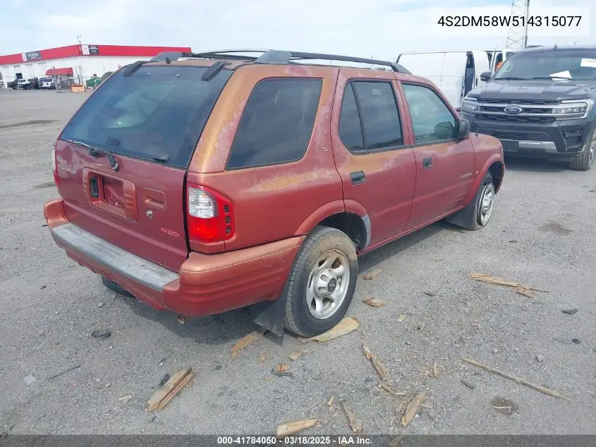 2001 Isuzu Rodeo Ls 3.2L/Ls 3.2L V6/Lse 3.2L V6/S/S 3.2L V6 VIN: 4S2DM58W514315077 Lot: 41784050