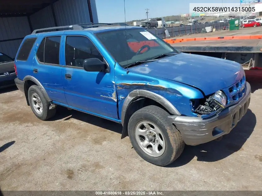 2001 Isuzu Rodeo Ls 3.2L V6/Lse 3.2L V6/S 3.2L V6 VIN: 4S2CK58W014315005 Lot: 41880618