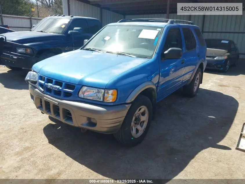 2001 Isuzu Rodeo Ls 3.2L V6/Lse 3.2L V6/S 3.2L V6 VIN: 4S2CK58W014315005 Lot: 41880618