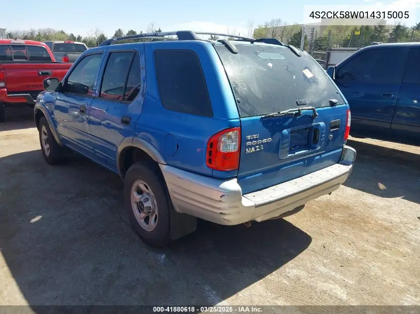 2001 Isuzu Rodeo Ls 3.2L V6/Lse 3.2L V6/S 3.2L V6 VIN: 4S2CK58W014315005 Lot: 41880618