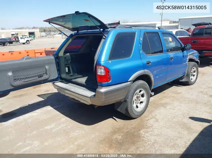 2001 Isuzu Rodeo Ls 3.2L V6/Lse 3.2L V6/S 3.2L V6 VIN: 4S2CK58W014315005 Lot: 41880618