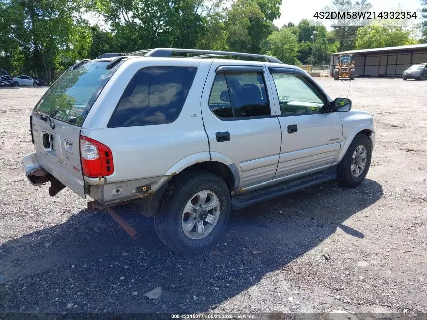2001 Isuzu Rodeo Ls 3.2L/Ls 3.2L V6/Lse 3.2L V6/S/S 3.2L V6 VIN: 4S2DM58W214332354 Lot: 42310377