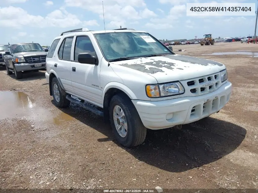 2001 Isuzu Rodeo Ls 3.2L V6/Lse 3.2L V6/S 3.2L V6 VIN: 4S2CK58W414357404 Lot: 42479053