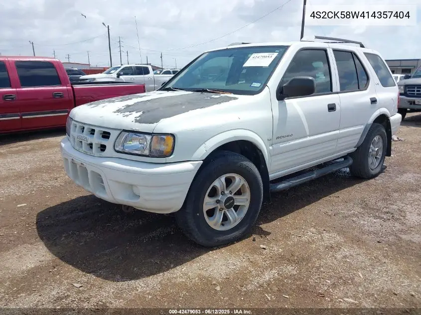 2001 Isuzu Rodeo Ls 3.2L V6/Lse 3.2L V6/S 3.2L V6 VIN: 4S2CK58W414357404 Lot: 42479053
