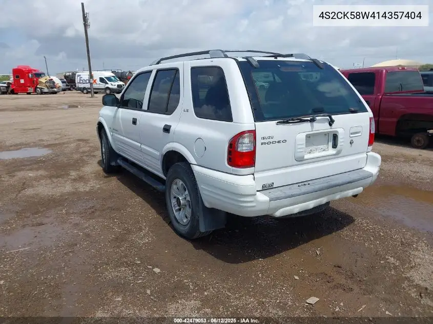 2001 Isuzu Rodeo Ls 3.2L V6/Lse 3.2L V6/S 3.2L V6 VIN: 4S2CK58W414357404 Lot: 42479053