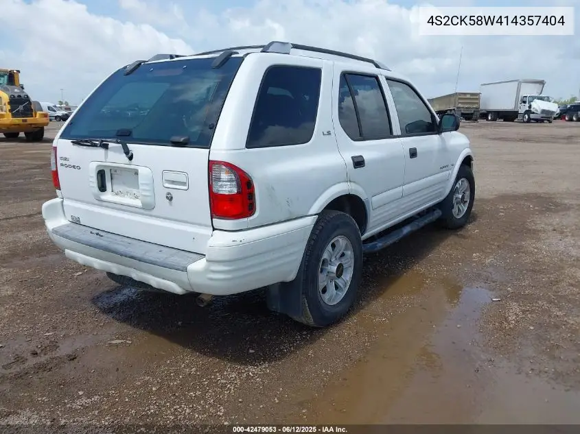 2001 Isuzu Rodeo Ls 3.2L V6/Lse 3.2L V6/S 3.2L V6 VIN: 4S2CK58W414357404 Lot: 42479053