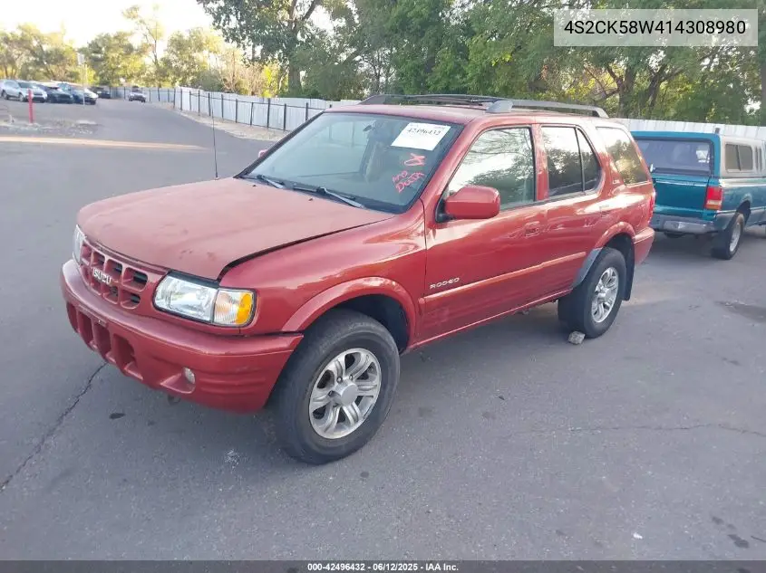 2001 Isuzu Rodeo Ls 3.2L V6/Lse 3.2L V6/S 3.2L V6 VIN: 4S2CK58W414308980 Lot: 42496432