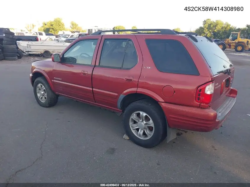 2001 Isuzu Rodeo Ls 3.2L V6/Lse 3.2L V6/S 3.2L V6 VIN: 4S2CK58W414308980 Lot: 42496432
