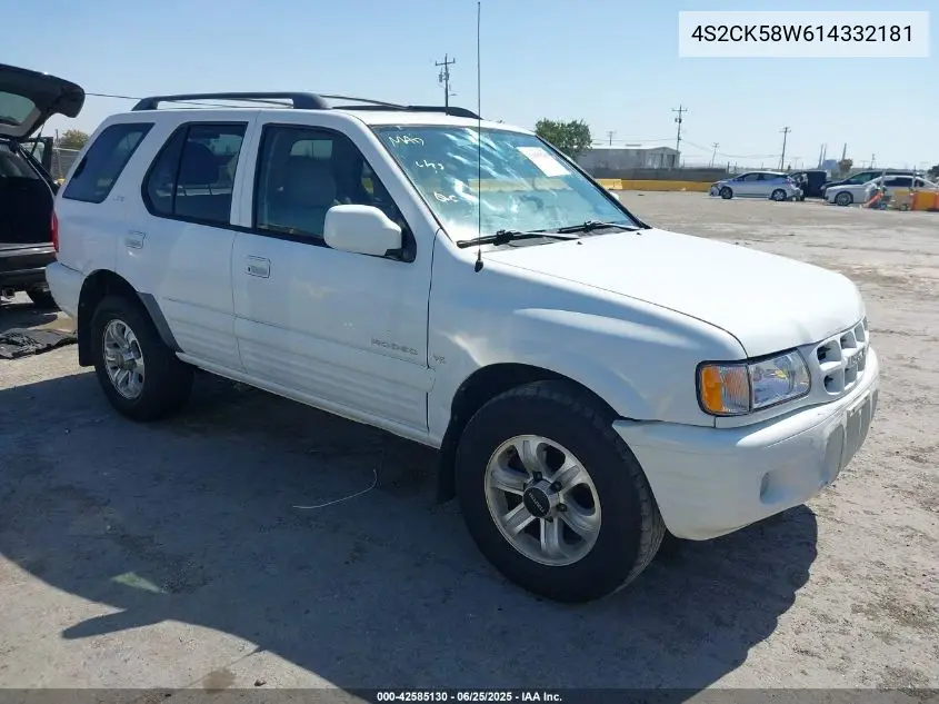 2001 Isuzu Rodeo Ls 3.2L V6/Lse 3.2L V6/S 3.2L V6 VIN: 4S2CK58W614332181 Lot: 42585130