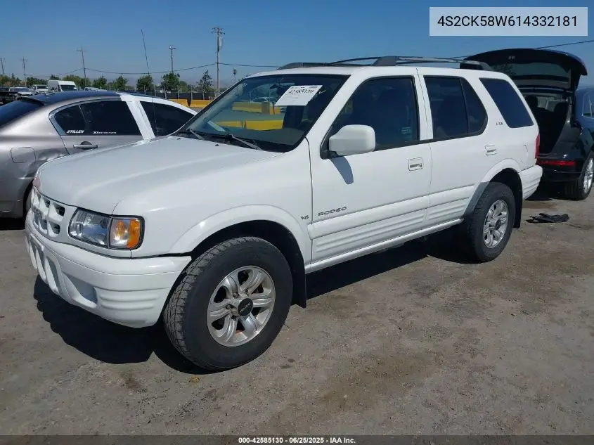 2001 Isuzu Rodeo Ls 3.2L V6/Lse 3.2L V6/S 3.2L V6 VIN: 4S2CK58W614332181 Lot: 42585130