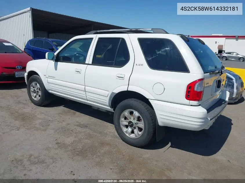 2001 Isuzu Rodeo Ls 3.2L V6/Lse 3.2L V6/S 3.2L V6 VIN: 4S2CK58W614332181 Lot: 42585130
