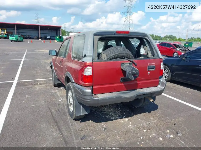2001 Isuzu Rodeo Sport S 3.2L V6 Hard Top/S 3.2L V6 Soft Top VIN: 4S2CK57W414327692 Lot: 42649036