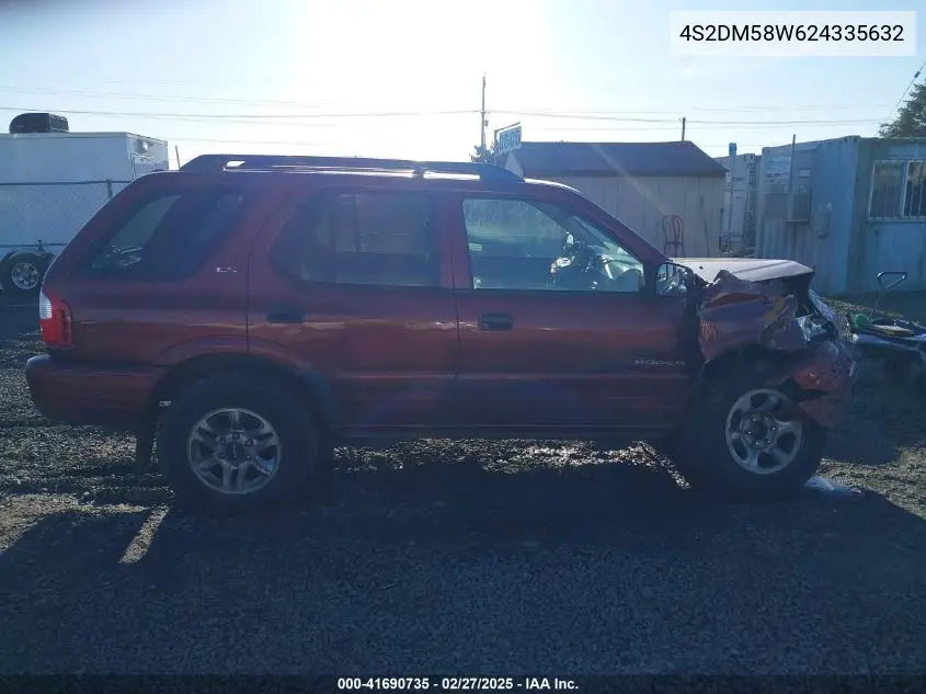 2002 Isuzu Rodeo Ls 3.2L/Lse 3.2L V6/S/S 3.2L V6 VIN: 4S2DM58W624335632 Lot: 41690735
