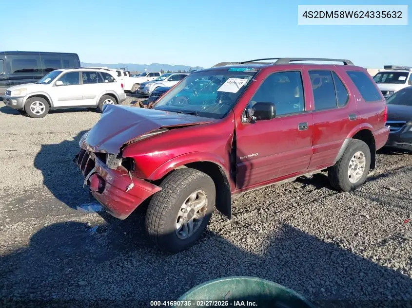 2002 Isuzu Rodeo Ls 3.2L/Lse 3.2L V6/S/S 3.2L V6 VIN: 4S2DM58W624335632 Lot: 41690735