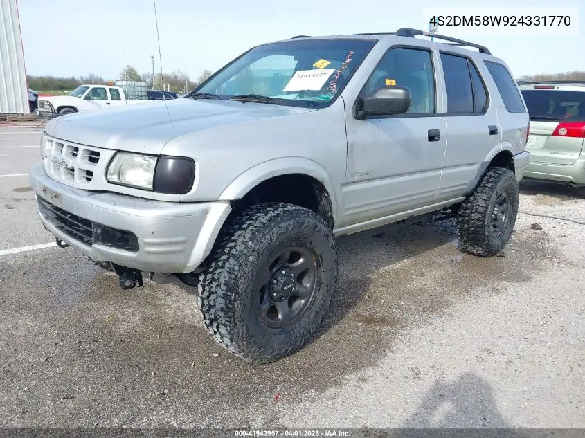 2002 Isuzu Rodeo Ls 3.2L/Lse 3.2L V6/S/S 3.2L V6 VIN: 4S2DM58W924331770 Lot: 41943957