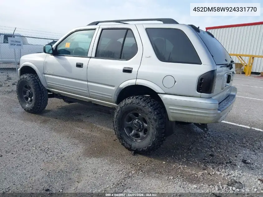2002 Isuzu Rodeo Ls 3.2L/Lse 3.2L V6/S/S 3.2L V6 VIN: 4S2DM58W924331770 Lot: 41943957