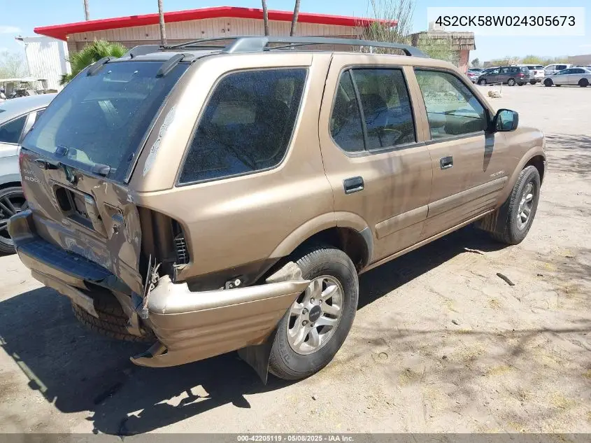 2002 Isuzu Rodeo Ls 3.2L V6/Lse 3.2L V6/S 3.2L V6 VIN: 4S2CK58W024305673 Lot: 42205119