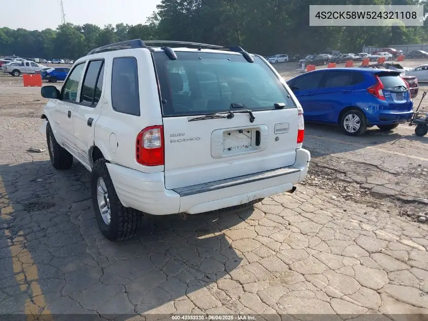 2002 Isuzu Rodeo Ls 3.2L V6/Lse 3.2L V6/S 3.2L V6 VIN: 4S2CK58W524321108 Lot: 42352330