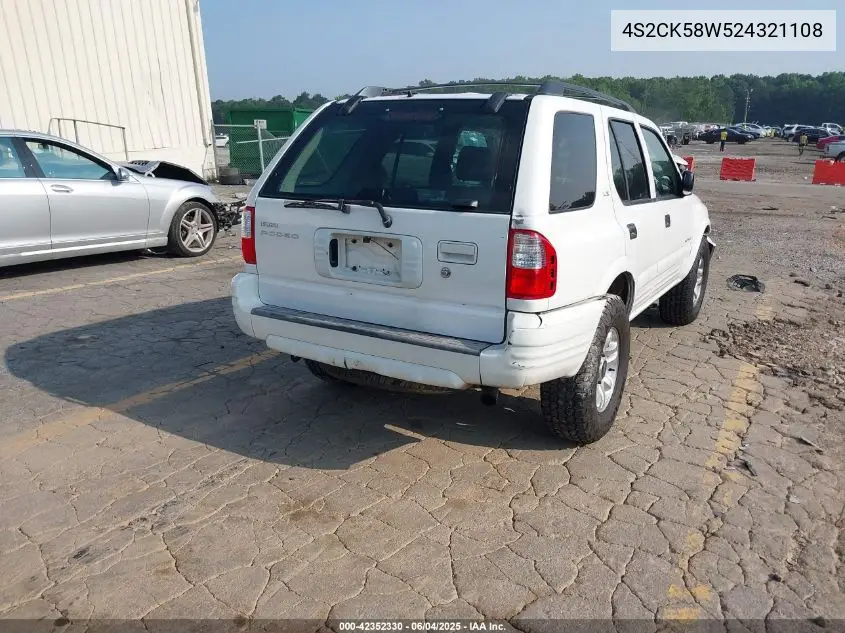 2002 Isuzu Rodeo Ls 3.2L V6/Lse 3.2L V6/S 3.2L V6 VIN: 4S2CK58W524321108 Lot: 42352330