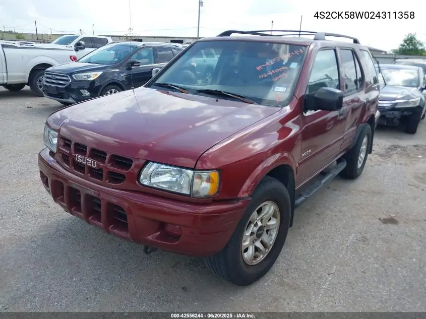 2002 Isuzu Rodeo Ls 3.2L V6/Lse 3.2L V6/S 3.2L V6 VIN: 4S2CK58W024311358 Lot: 42556244